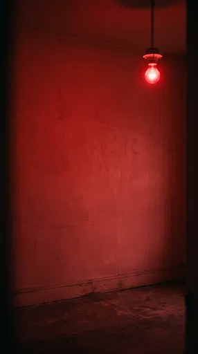 Empty Room Lit by Red Lightbulb