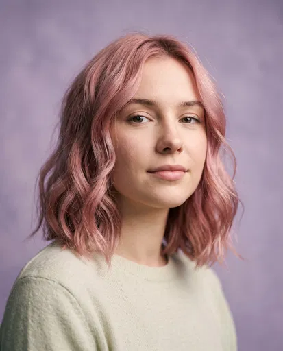 Young Woman With Pastel Pink Wavy Bob