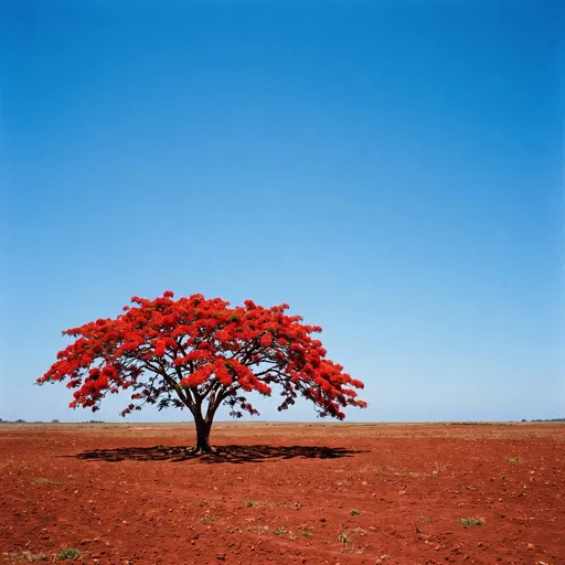 Red Flamboyan Tree Against Clear Blue Sky