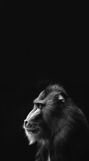 Monochrome Studio Portrait of Male Mandrill