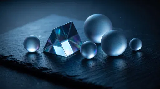 Frosted Glass Spheres and Prism on Slate