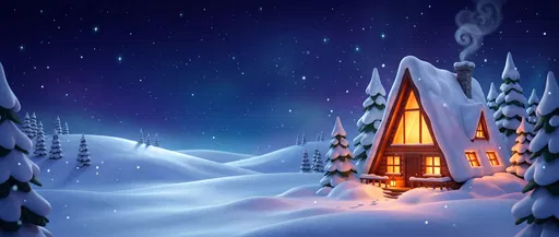 Cozy Winter Cabin at Night