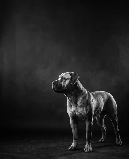 Monochrome Studio Portrait of Muscular Mastiff