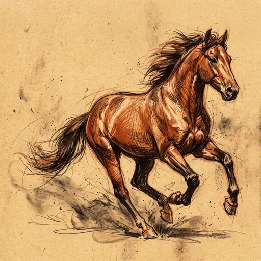 Galloping Horse Sanguine and Charcoal Sketch