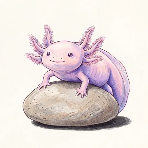 Cute Pink Axolotl on Pebble Illustration