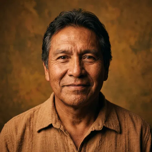 Studio Portrait of Smiling Indigenous Man