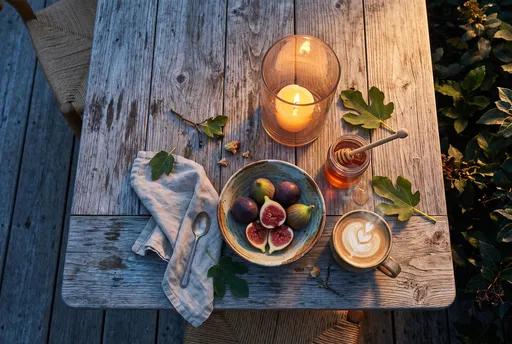 Morning Coffee and Figs on Outdoor Table