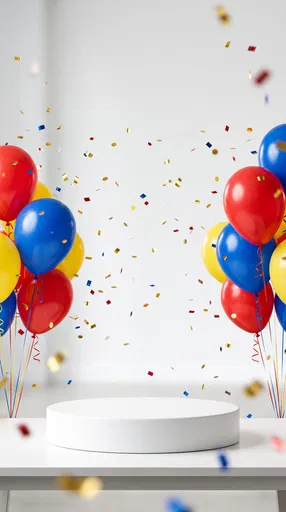 White Podium With Primary Party Balloons