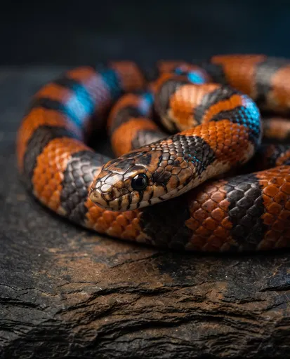 Close-Up Portrait of Coiled Kingsnake