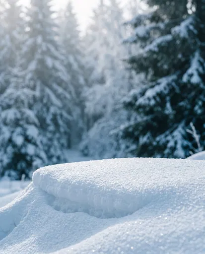 Snowy Ledge in Blurred Winter Forest
