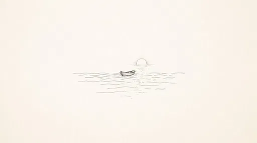 Minimalist Ink Drawing of Rowboat at Sunset