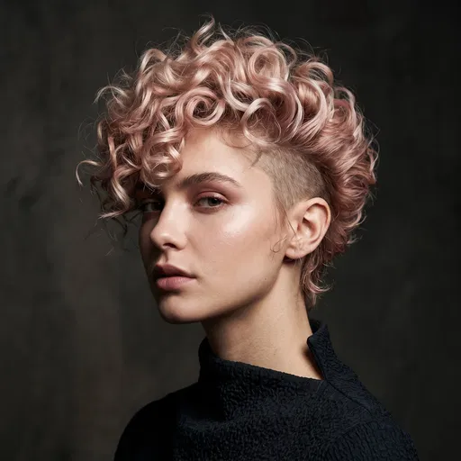 Model With Rose Gold Curly Pixie Cut