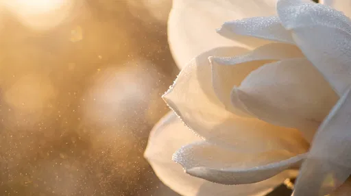 Macro White Magnolia Petals in Golden Light