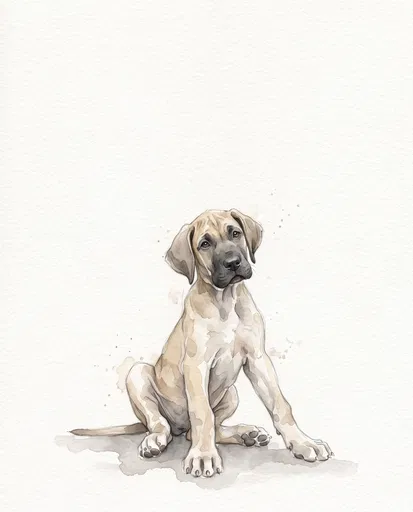 Watercolor Fawn Great Dane Puppy Illustration