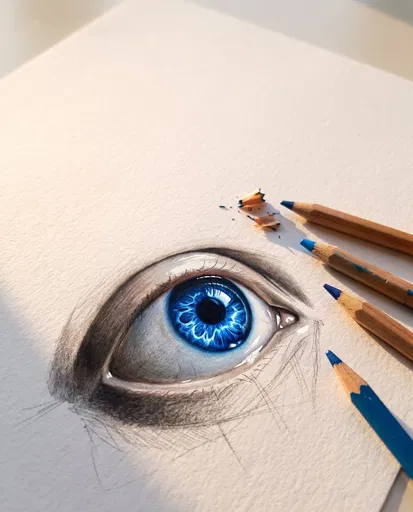 Realistic Blue Eye Colored Pencil Drawing