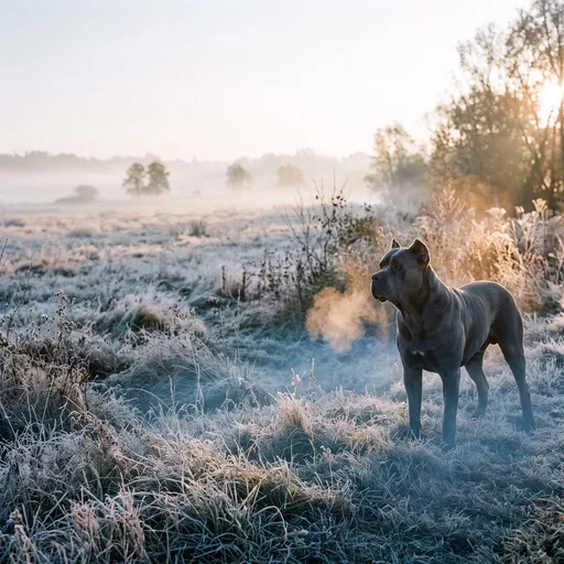 Cane Corso in Frosted Morning Meadow