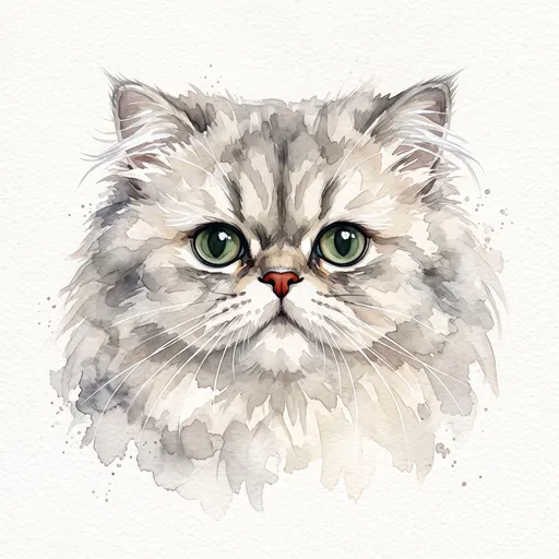 Watercolor Chinchilla Persian Cat Portrait