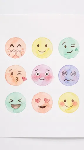 Pastel Watercolor Emoticon Icons Grid