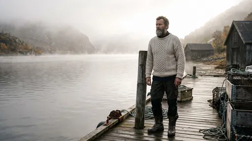 Bearded Fisherman on Misty Fjord Dock