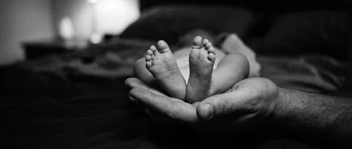 Newborn Baby Feet in Parent Hand