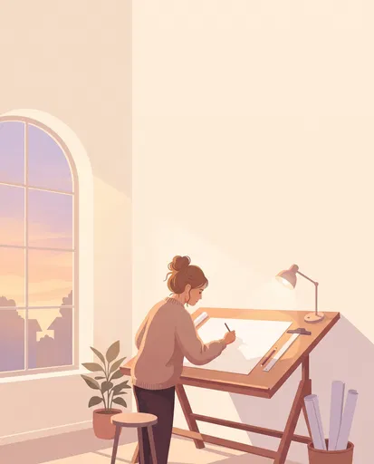 Woman Working at Drafting Table Illustration