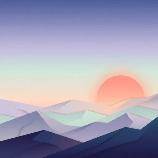 Minimalist Geometric Mountain Sunrise Illustration