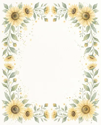 Symmetrical Watercolor Sunflower Border Frame
