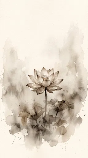 Sepia Watercolor Lotus Flower Illustration