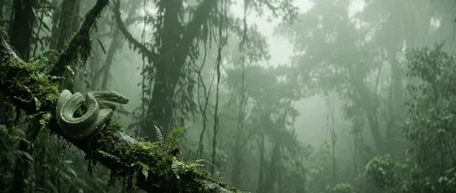 Green Python on Mossy Rainforest Branch