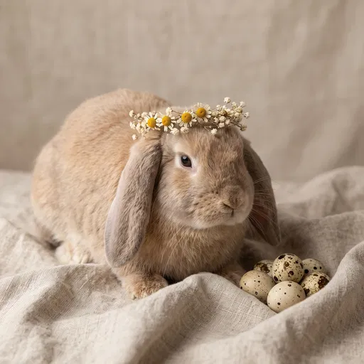 Lop Rabbit With Flower Crown and Eggs