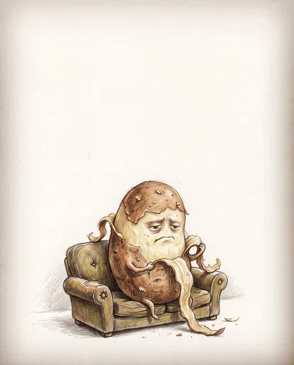 Grumpy Couch Potato Peeling Its Skin