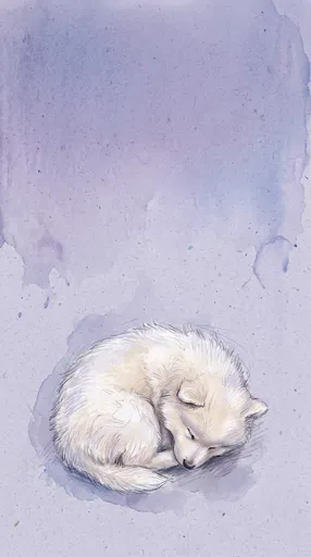 Watercolor Illustration of Sleeping White Puppy