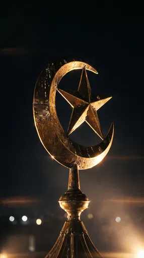 Illuminated Brass Crescent and Star Finial