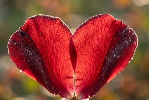 Backlit Red Rose Petals Forming Heart