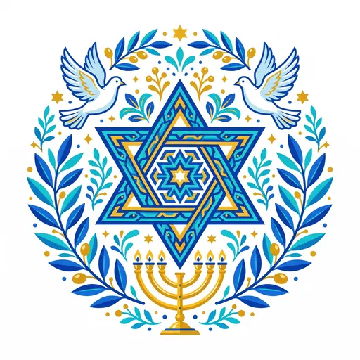 Decorative Star of David and Menorah Emblem