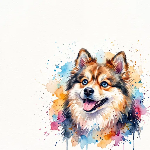 Watercolor Portrait of Happy Pomsky Dog
