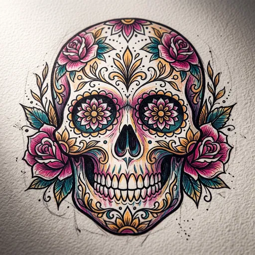 Ornate Floral Sugar Skull Sketch