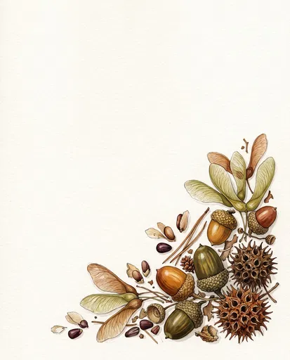 Watercolor Woodland Seeds Corner Illustration