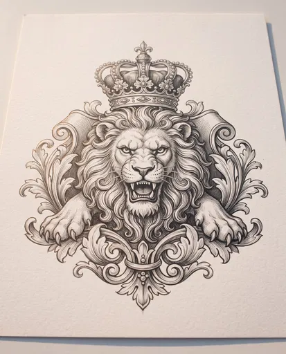 Heraldic Crowned Lion Graphite Drawing