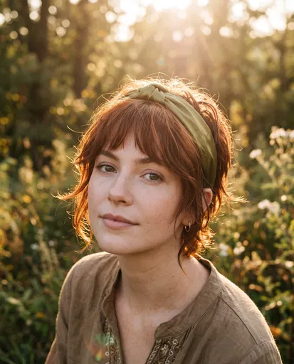 Woman With Auburn Pixie Cut Outdoors