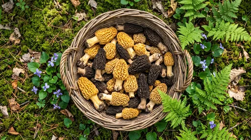 Woven Basket of Foraged Morel Mushrooms