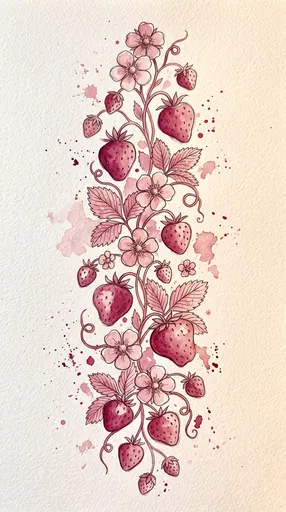 Monochromatic Pink Watercolor Strawberry Vine Illustration