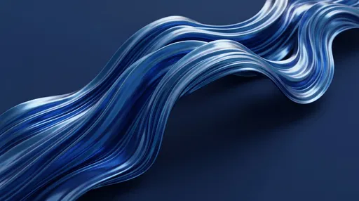 Abstract Blue Metallic Flowing Ribbons Background