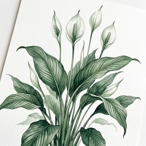 Monochrome Green Peace Lily Watercolor Illustration