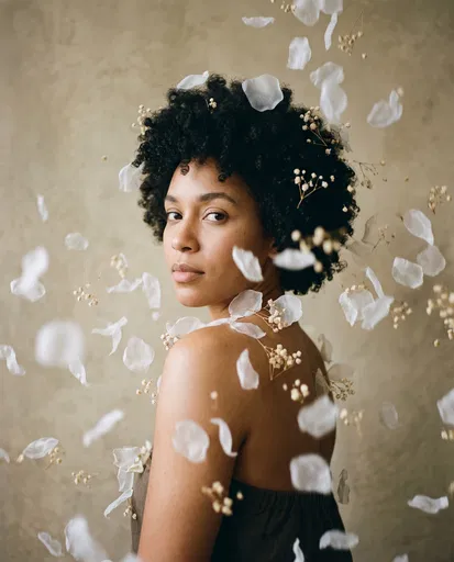 Portrait With Floating White Petals
