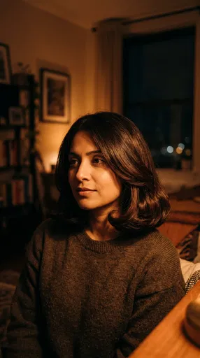 South Asian Woman With Brown Bob Indoors