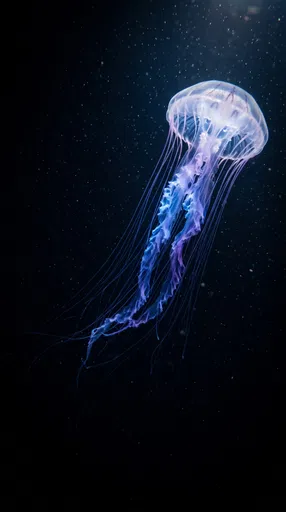 Glowing Blue and Purple Jellyfish Underwater
