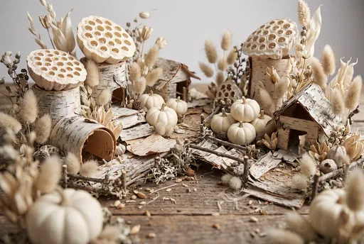 Miniature Birch and Pumpkin Harvest Village