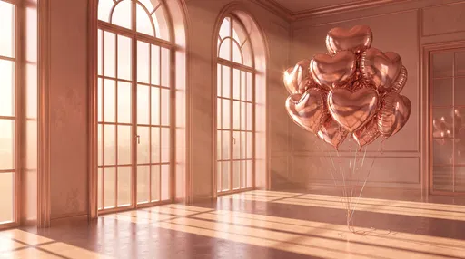 Rose Gold Heart Balloons in Sunlit Room