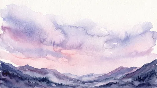 Pastel Twilight Watercolor Mountain Valley